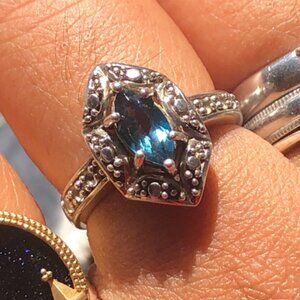 London Blue Topaz Sterling Silver 925 Diamond Ring